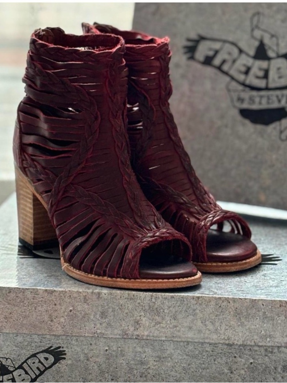 Freebird by Steven Red-Brown Braided Leather Ankle Boots - Picture 4 of 11